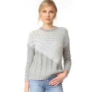 Current/Elliott The Mixed Cable Knit Grey Metallic Alpaca Blend Sweater 0 or S